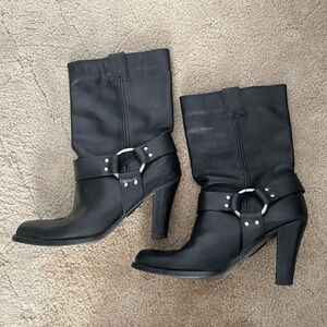 Vintage Harley Davidson Square Toe Heeled Boots with Buckle Detail